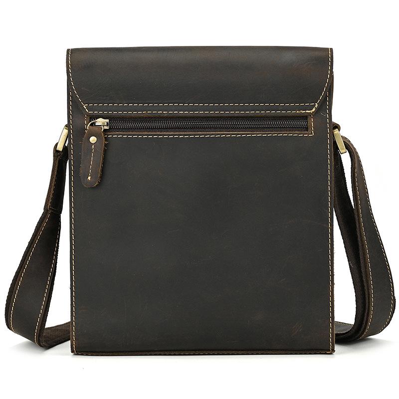 Men's Premium Crazy Horse Leather Crossbody Bag - Genuine Cowhide Shoulder Bag for iPad