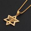 Hip Hop Iced Out Star Of David Candlestick Pendant Gold Color Stainless Steel Chanukah Necklace for Men Je Jewelry Gift