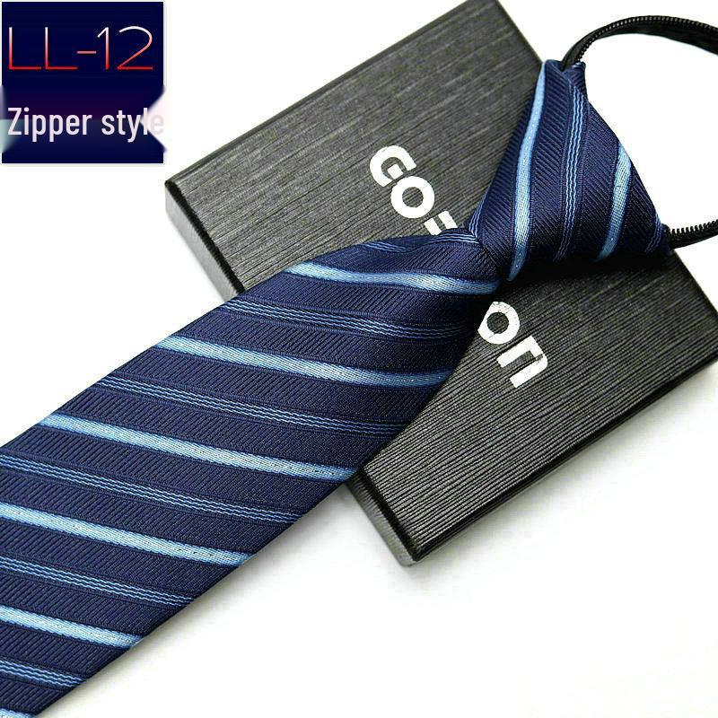 Men's No-Iron Zipper Striped Formal Tie with Logo, 8cm