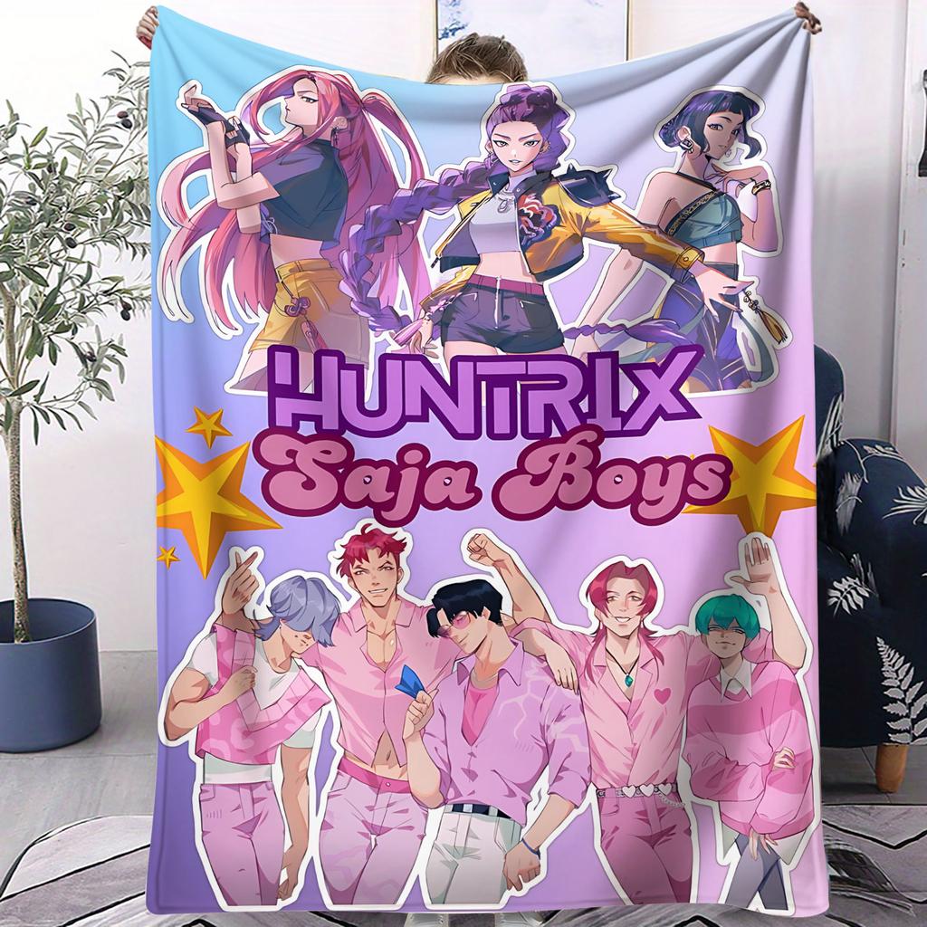 K-POP Demon Hunters Flannel Throw Blanket Huntrix Tiger Soft Warm Sofa Bed Cover Travel Camping Home Leisure for Girls Fans Gift