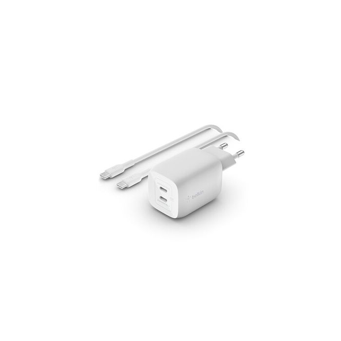 Chargeur secteur - Belkin - 65W - 2 ports USB-C - Câble USB-C 2m - Power Delivery
