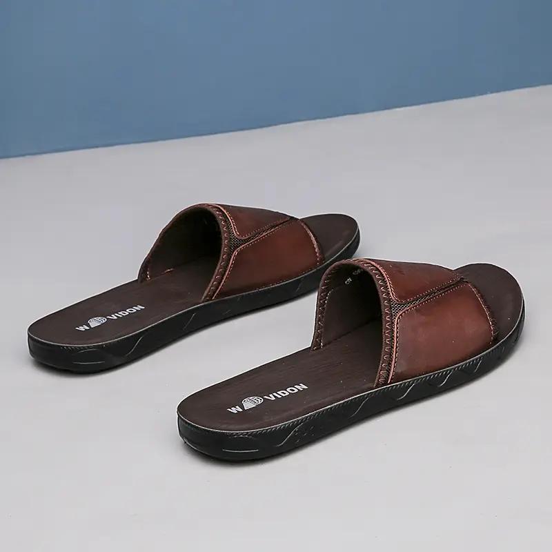 Men's Slippers Leather Summer Outside Men Sandals Lightweight Soft Sole Beach Slippers Casual Slide Mens Shoes Big Size