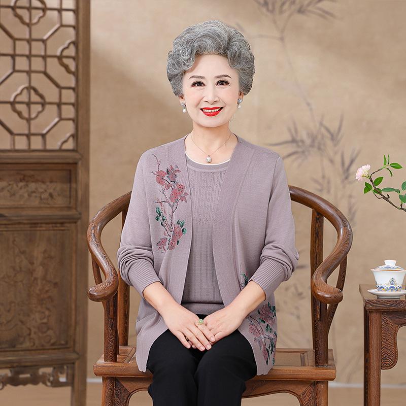 

Spring Fashion Knit Sweater & Jacket Set for Middle-Aged and Elderly Women 2XL (recommended 110-120 kg) светло-фиолетовый