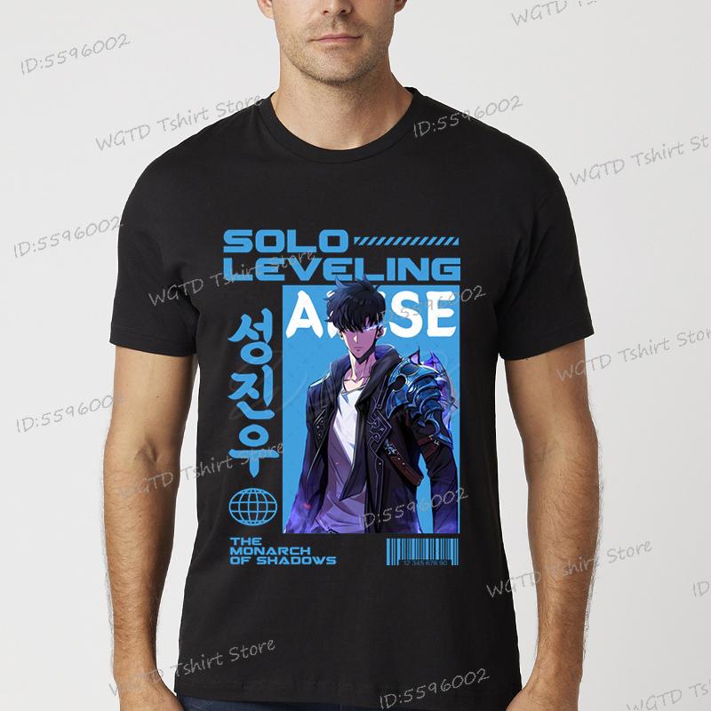 Solo Leveling Anime T-Shirt Sung Jinwoo New Manga Black Shirt S-4XL Funny Graphic Solo Leveling T Shirt Vintage Men Women Tshirt