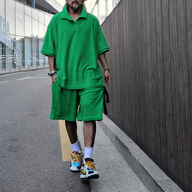 

Men s Fashion Trend Versatile Summer Short Sleeved T Polo Shirt Short Sleeved Shorts Loose Towel Cloth Casual Set Wholesale XXXL