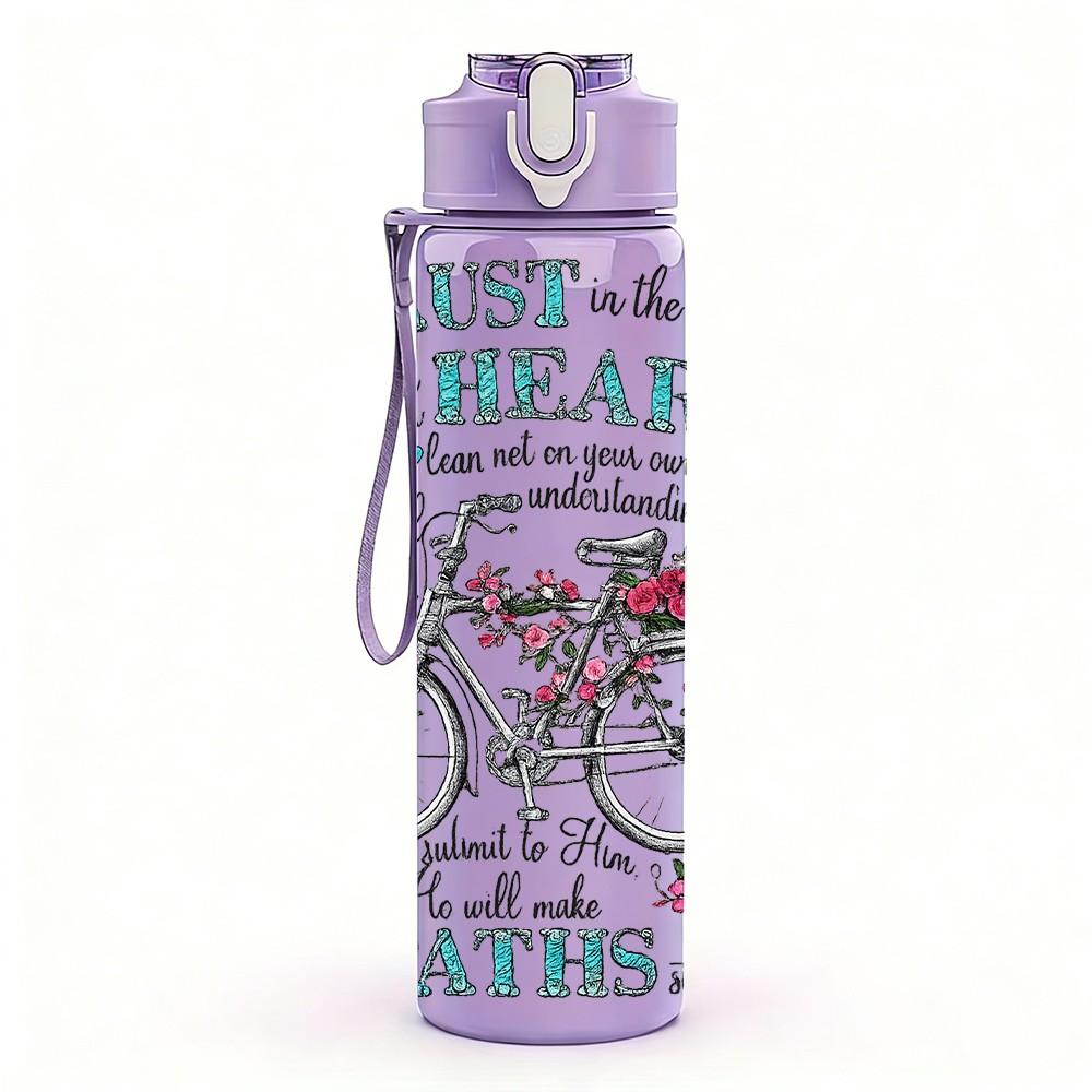 1PC Trust The Heart Bicycle Retro Quote Print 750ml Color Plastic Sports Water Bottle Leakproof Flip Straw Lid Suitable for Sports Office Home Use