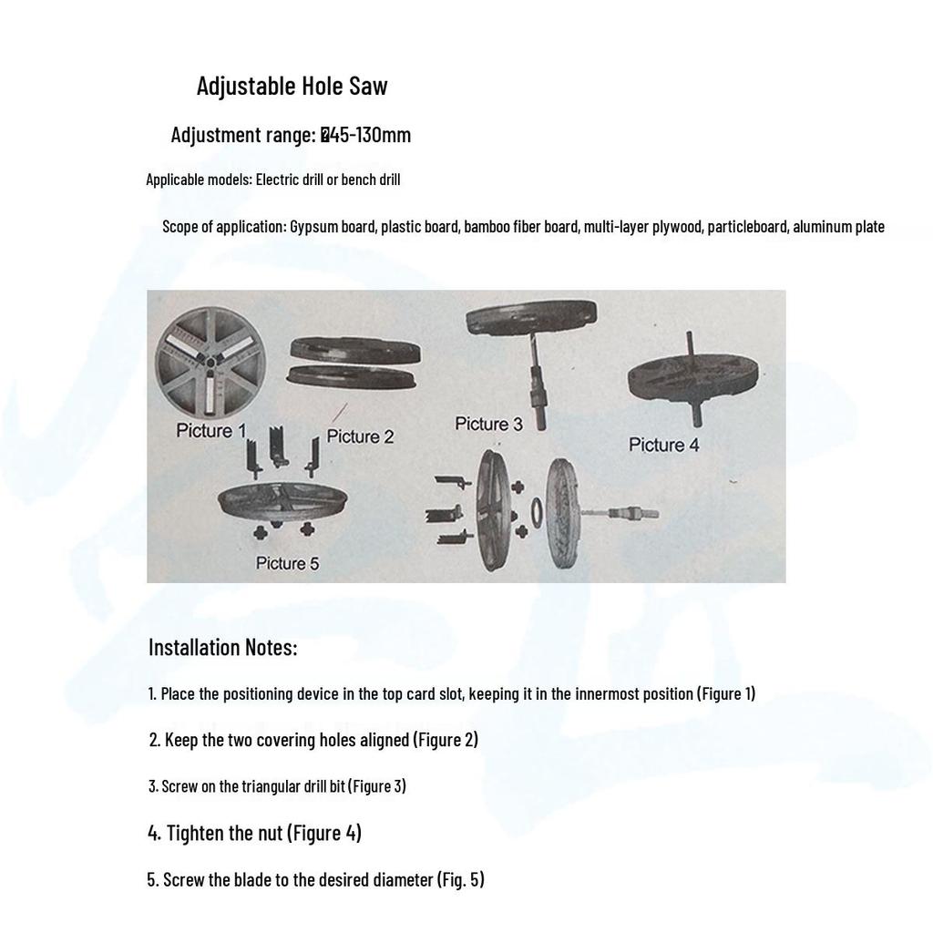 Adjustable Multifunctional Hole Opener for Wood, Plasterboard, Plastic, and Aluminum (45-130mm Range)