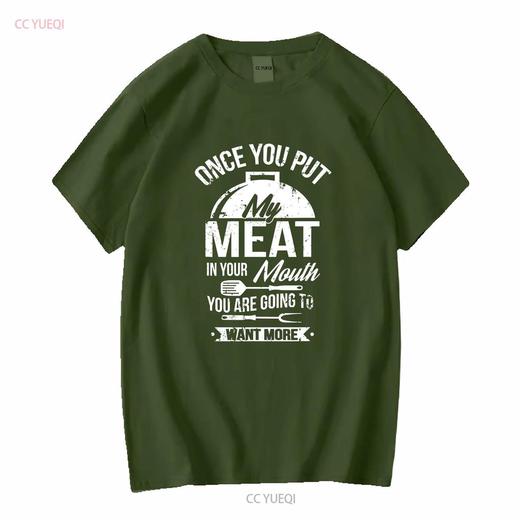 Coloque Minha Carne na Sua Boca Engraçado Grelhando Churrasco Churrasqueira Camiseta vintage Lavada Respirável Macio homem Esticada Casual Versátil