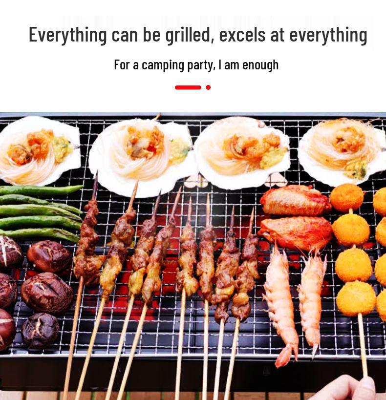 Portable Folding Charcoal Barbecue Grill with Skewers for Outdoor Cooking