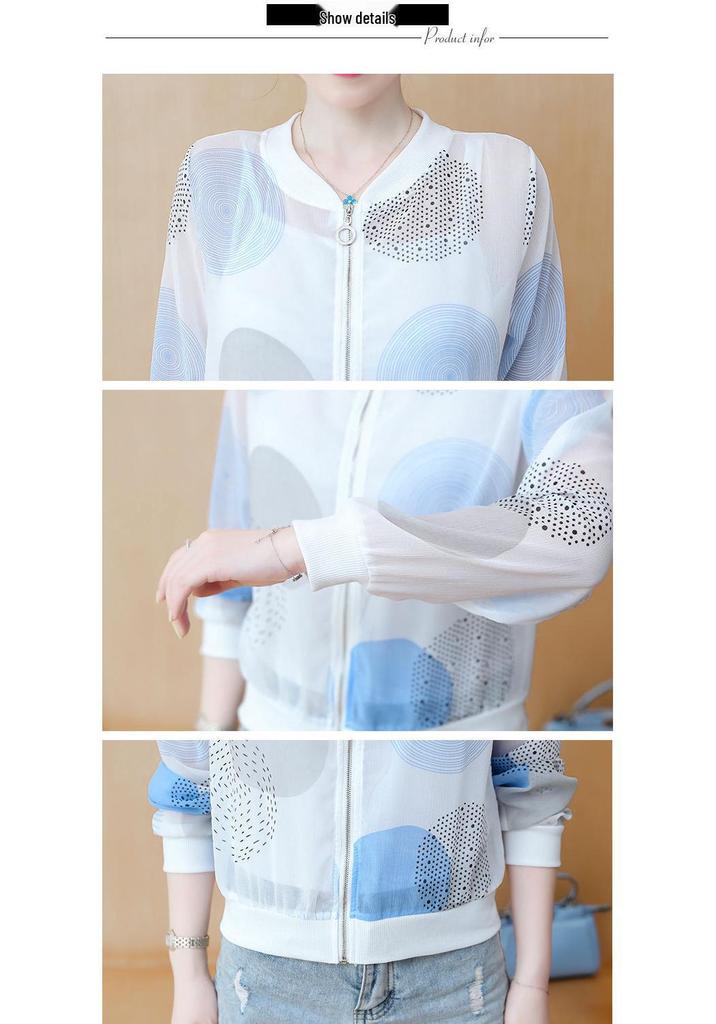 Women's Chiffon Summer Jacket - Plus Size, Long Sleeve, Loose Fit, Sun Protection, Stylish Outerwear for Middle-Aged Ladies