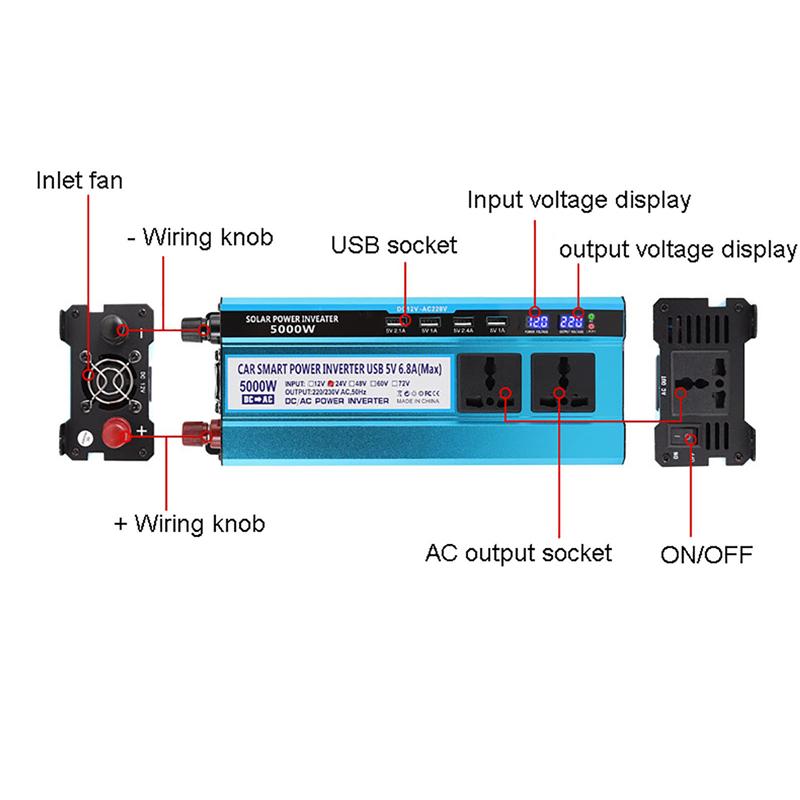 Modified Sine Wave Inverter 3000/4000/5000W Voltage Transformer 4 USB Ports LCD Display DC 12V/24V TO 220V Inverter Converter