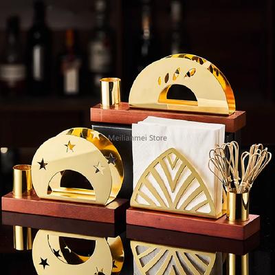 Suporte de Guardanapo de Aço Inoxidável Tubo para Palitos Banhado a Ouro Armazenamento de Guardanapos Suporte de Guardanapo de Metal e Noz Rack de Exibição de Utensílios de Mesa Presente