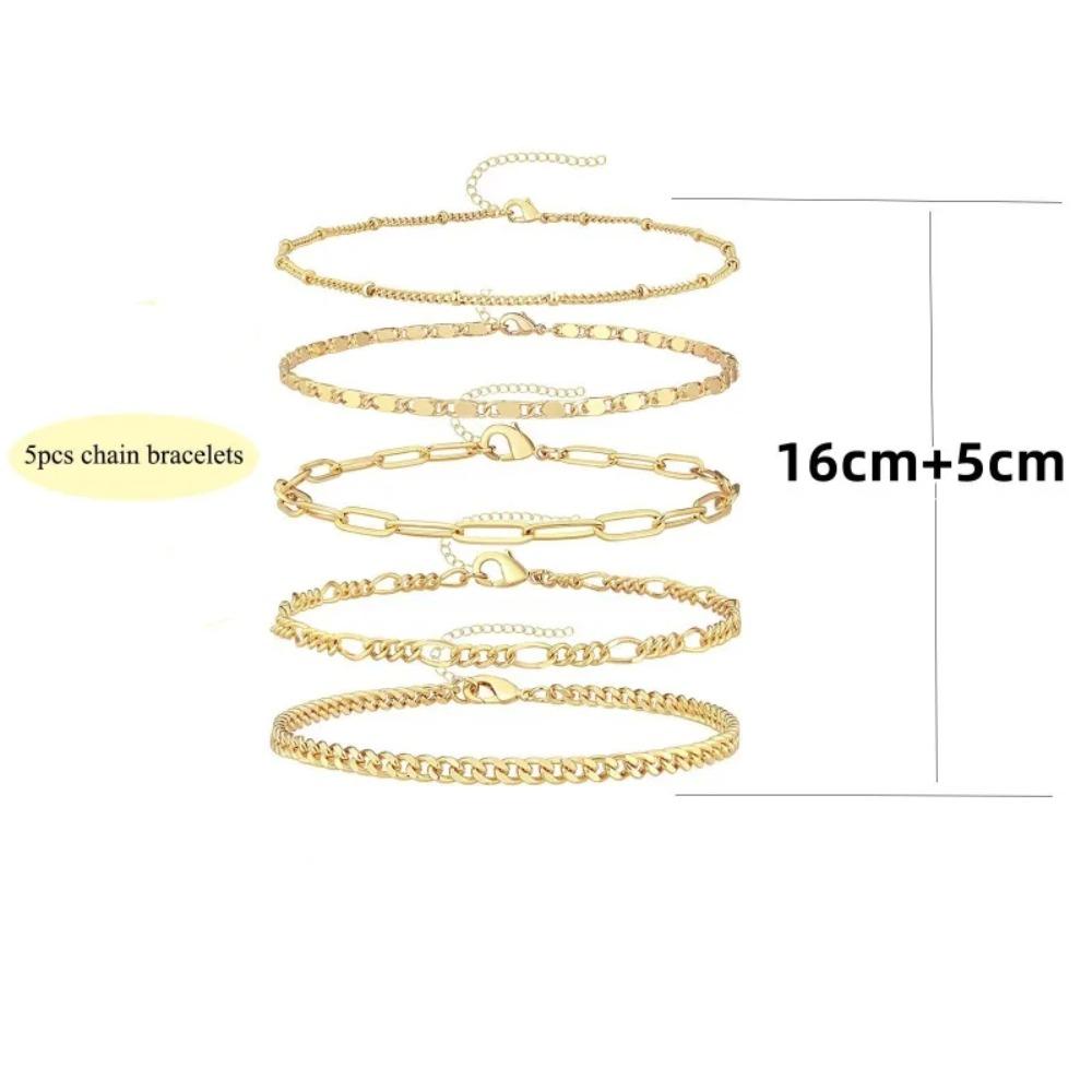 5pcs/Set Fashionable Multi-layer Chain Bracelets for Women Chain Bracelet Jewelry Set
