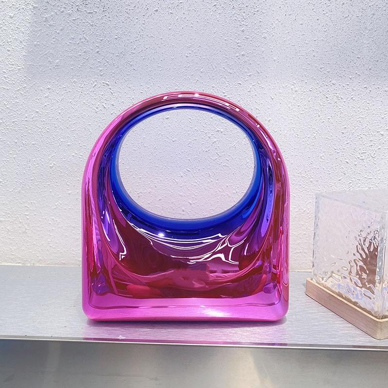 Acrylic Shiny Box Clutch Bag Minimalist Metal Look Small Square Handbag Evening Party Daily Use