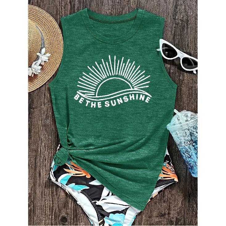 2026 New Be The Sunshine Sun Print Round Neck Women Soft Knit Sleeveless Vest