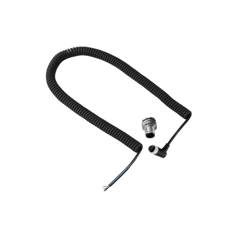 6-pin M12 Waterproof Male To Female Spring Cable for Instruments, Shared Bikes, LED Lights - IP65 Rated.
