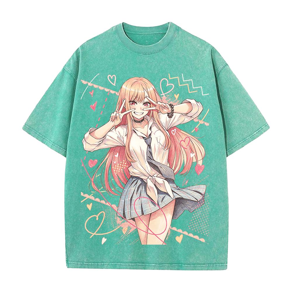 T-shirt con Stampa Kitagawa Marin Anime My Dress Up Darling Abbigliamento Uomo Donna T-shirt Larghe T-shirt Lavata Vintage Cotone Streetwear