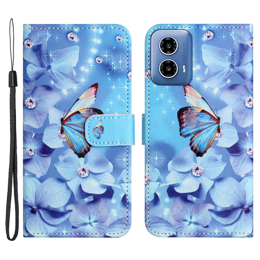 For Motorola Moto G45 5G/G34 5G Case 3D Crosshatch Phone Wallet Cover with Wrist Strap