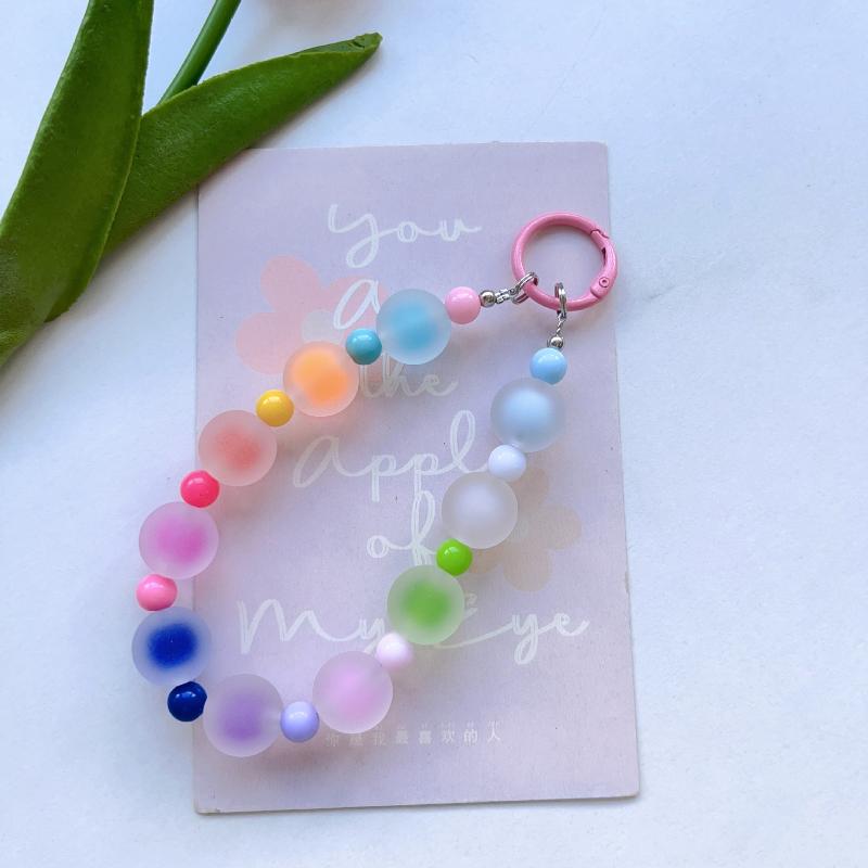 Rainbow Frosted Jelly Bead Phone Lanyard Lightweight Double Clasp Anti-Lost Wrist Strap for Daily Commute Shopping