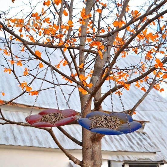 Hanging Birds Bath Outdoor Glass Birds Water Bowl Garden Wildbird Bath Tray Feeder Plate for Outside Lawn Yard Decor
