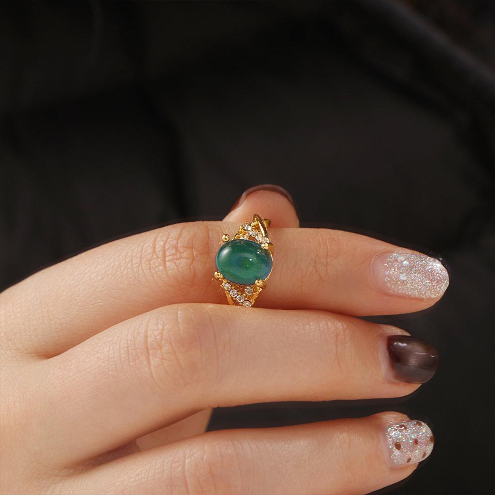 Oval Retro Adjustable Mood Rings Moon Stone Color Changing Mood Ring Changing Color Ring Gift