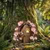 Wooden Crafts Decoration Fairy Garden Decoration, Tree Hollow Cottage Door with High-Definition Elf Light UV Printing, Waterproof Acrylic Outdoor