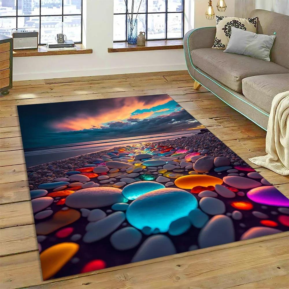 2025 New Style Colorful Pebble Rainbow Road Beach Stone Nature Carpet Rug for Living Room Bedroom Home Sofa,Non-slip Floor Mat