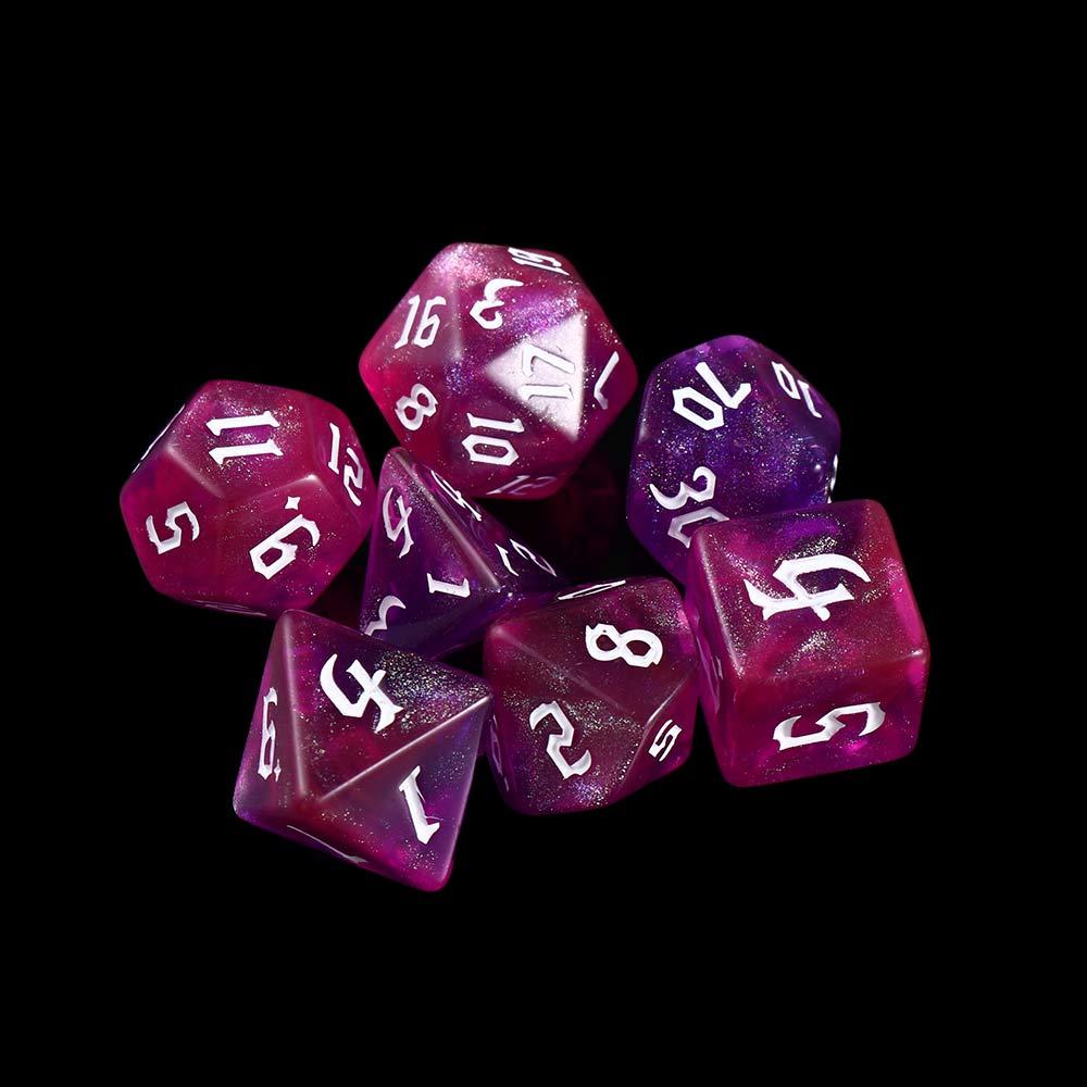 Family Party Iridescent Glitter Polyhedral Dice 7-Die Carved Pattern Dice Set Two-tone Dice Set
