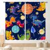 Dinosaur Curtains Boys Room Cartoon Dino Navy Blue Safari Animal Outer Space Planet Astronaut Theme Baby Window Curtain Blackout Polyester