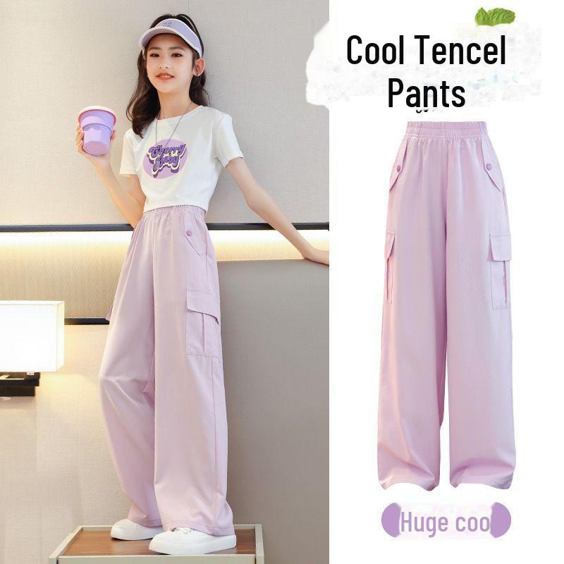 

2024 Летние широкие брюки Ice Silk для девочек - Антимоскитные брюки для больших детей 150cm