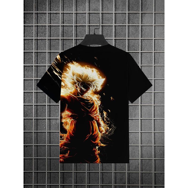 Anime Goku Graphic Men T-Shirt 3D Flame Warrior Printed Short Sleeve Crewneck Tee Black Summer Casual Tops Saiyan Streetwear Hip Hop Pullover Clothing