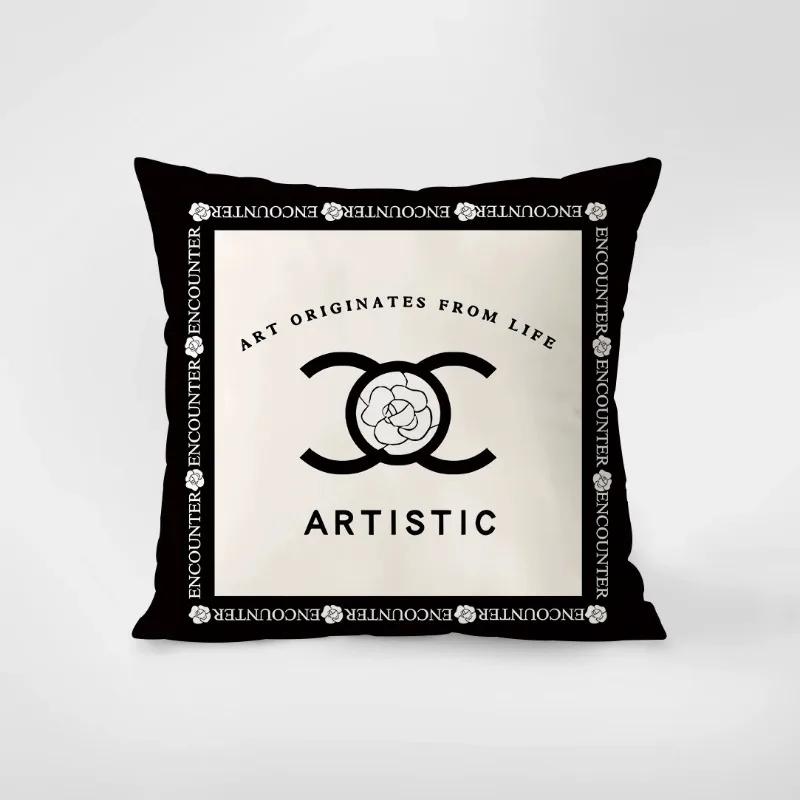 Modern Light Luxury Black and White Simple Suede Pillow Fragrance Style Sofa Living Room Celebrity Style Cushion Pillow Case 45Cx45cm