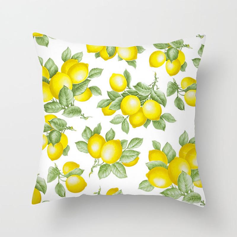 Lemon Pattern Cushion Cover Yellow Fruit Leaf Plant Sofa Pillowcase Polyester  Pillow Decoration