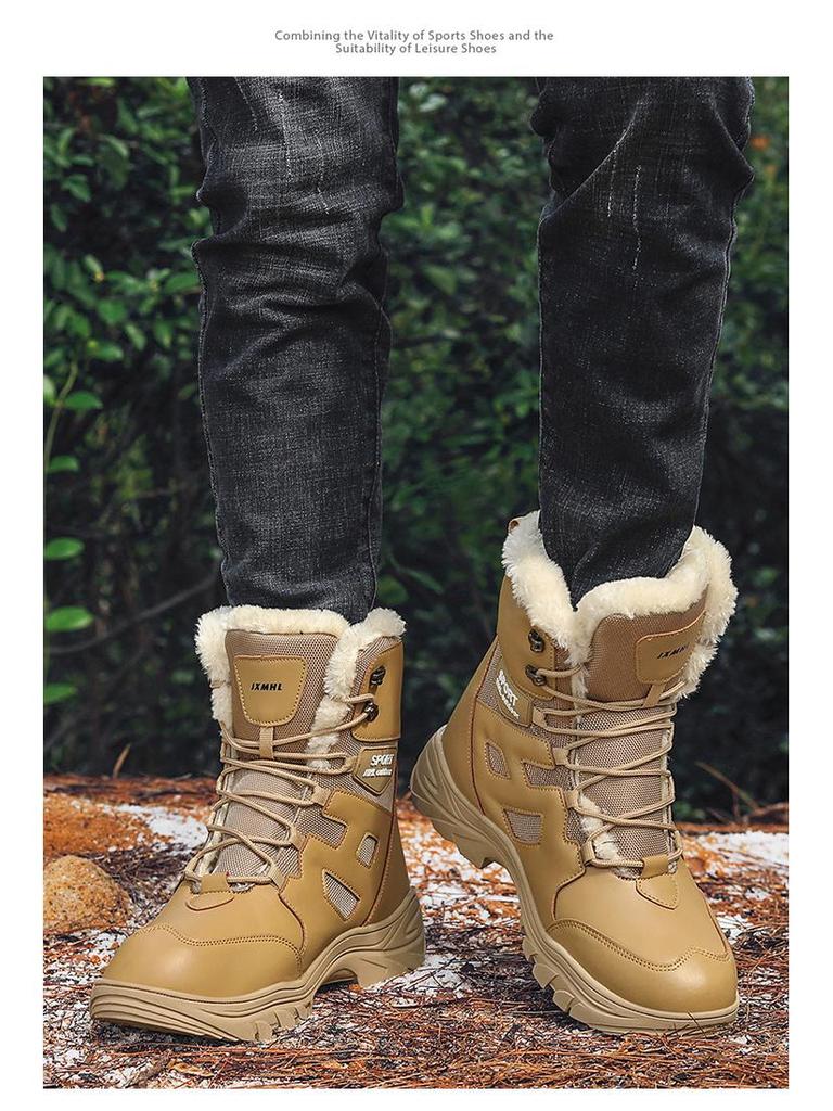 Men's Winter High Top Snow Boots - Large Size, Warm Cotton, Thick Wool Lining