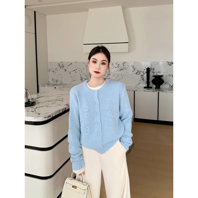 

PRASE Women s Merino Wool Blend Crochet Knit Cardigan XL