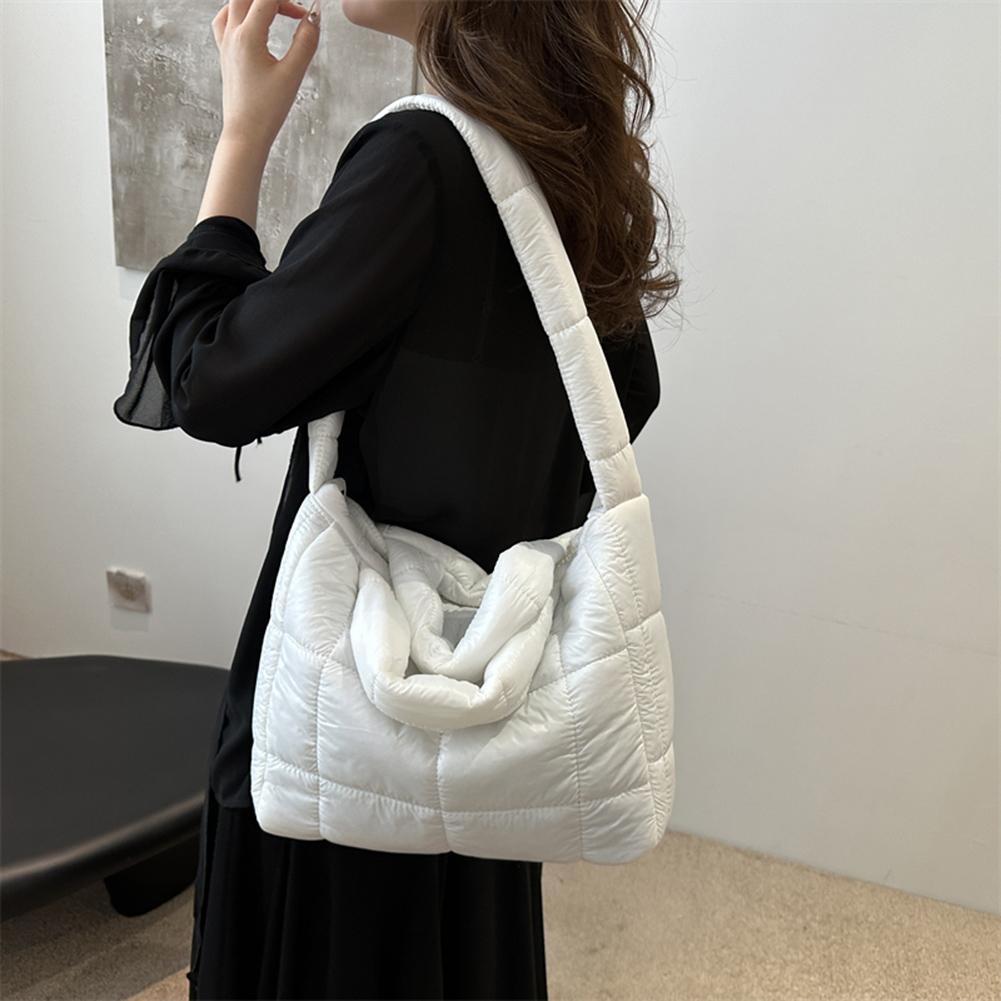 Women Puffer Tote Handbag Large Capacity Quilted Top Handle Bag Solid Color Puffy Shoulder Bag Female Travel Bag