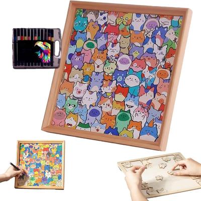 DIY Dřevěná Omalovánková Kočka K Vymalování Kreativní Ručně Vyráběný Fotorámeček Puzzle Pro Domácí Dekoraci Milovník Řemesel