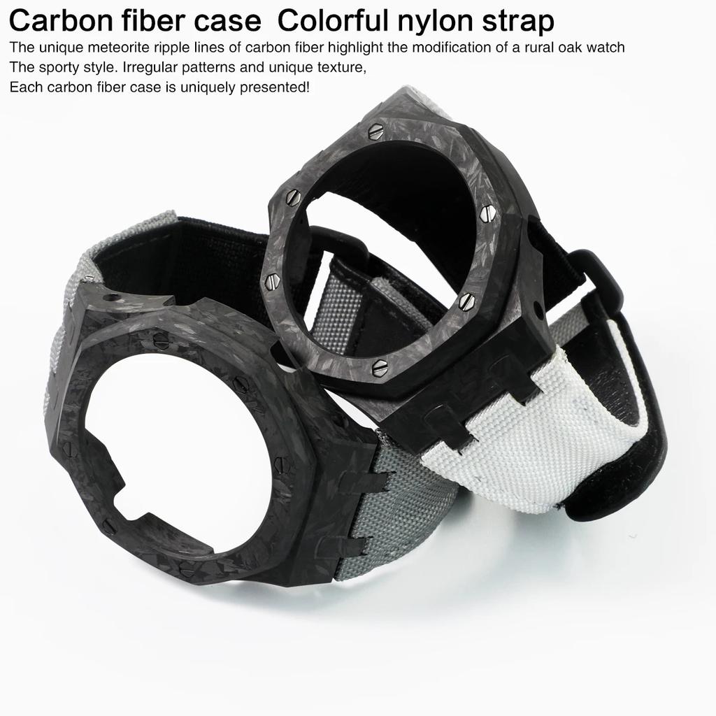 GA-2100 Carbon Fiber Case & Nylon Strap Set for Casio GA2100/2110/B2100/GM2100/GBM2100-Shock Resistant Watch Mod Kit Accessories