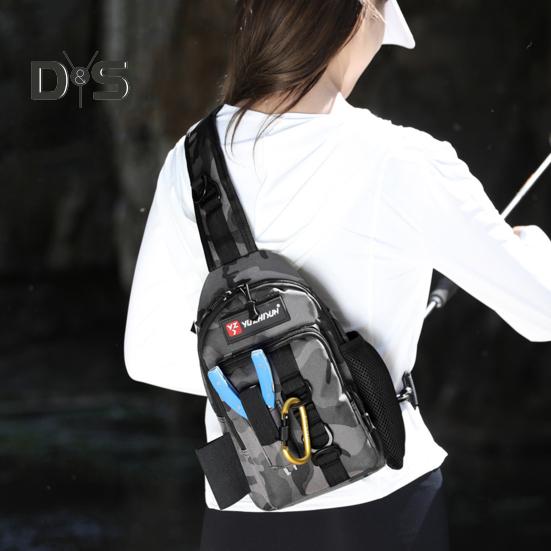 Fishing Bag with Rod Holder Waterproof Nylon Fishing Accessories Sling Bag Lightweight Outdoor Hiking Hunting Fishing Gear Single Shoulder Storage