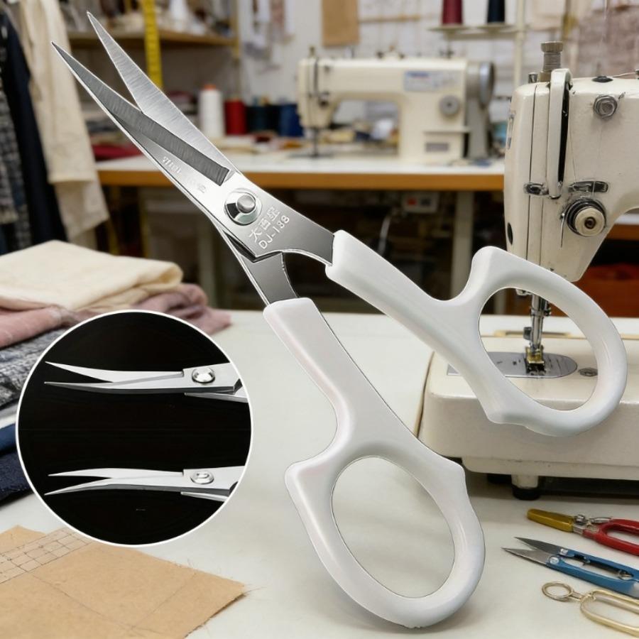 1pc Ergonomic White Handled Stainless Steel Embroidery Scissors | Bent Tip for Precision Cutting, Ideal for Sewing and Crafting Accessories