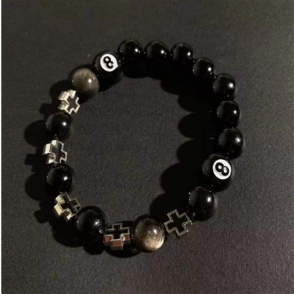 Obsidian Cross Bracelet Chinese Black Eight Billiard Bracelet Opal Beaded Student Party Bracelet