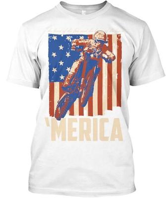 Motocross 'Merica Racer American Flag T Shirt Made In the USA Size S To 5XL