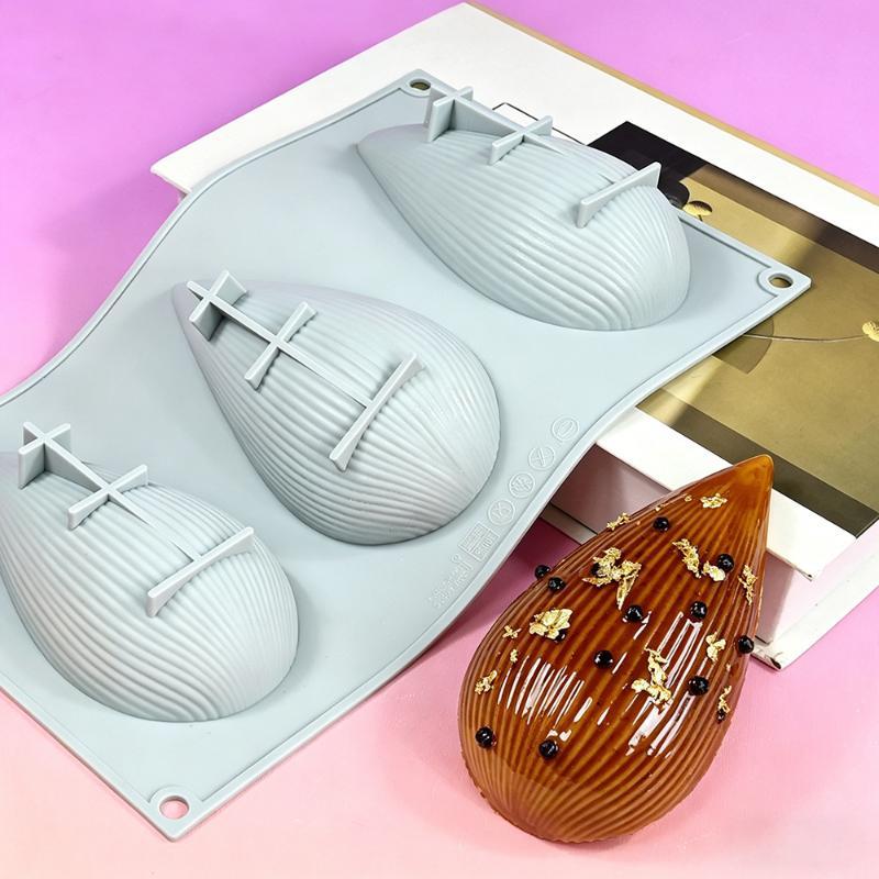 1/3 Cavity Vertical Striped Shell Silicone Mold Water Drop Mousse Chocolate Pudding Baking Diy Candle Making Mould