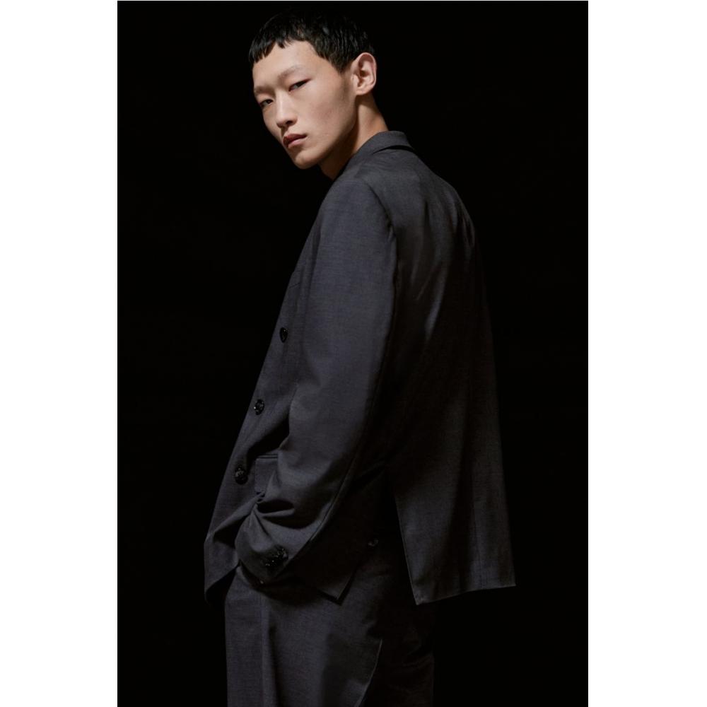 H M Double Breasted Jacket Regular Fit Dark Grey