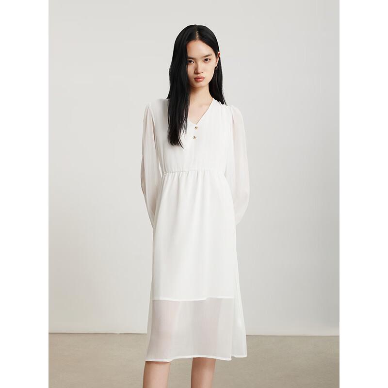 Gejin Waist-Cinched A-line Long-Sleeve Dress M