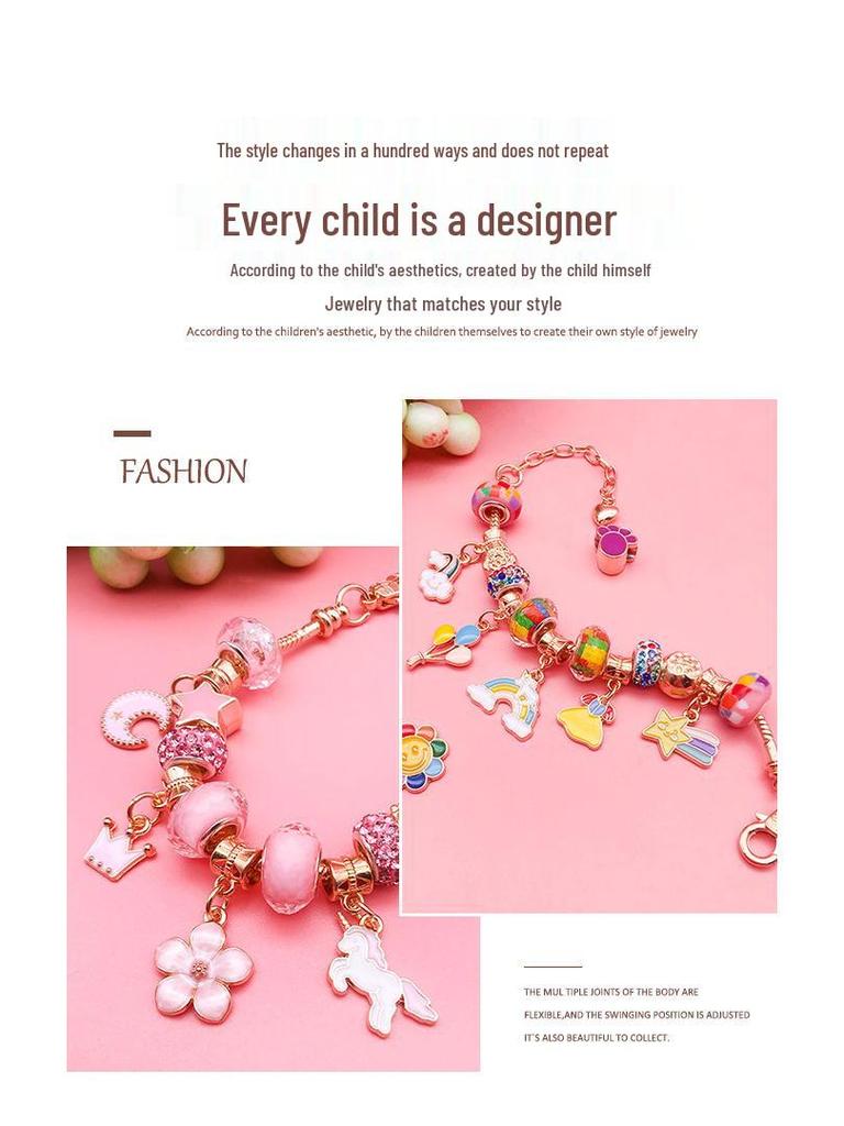 66-Piece Children's DIY Crystal Bracelet Kit – Educational Beaded Jewelry Set for Creative Holiday Gifts