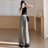 Women's Spring/Summer High-Waisted Wide-Leg Pants with Heavy Embellishments Lurex Threads Sparkling Stylish Loose Drapey Straight-Leg Casual Trousers