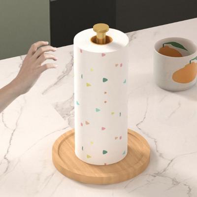 Modern Wooden Base Kitchen Paper Roll Holder Anti-Skid Desktop Cling Film Holder Roll Paper Holder Home