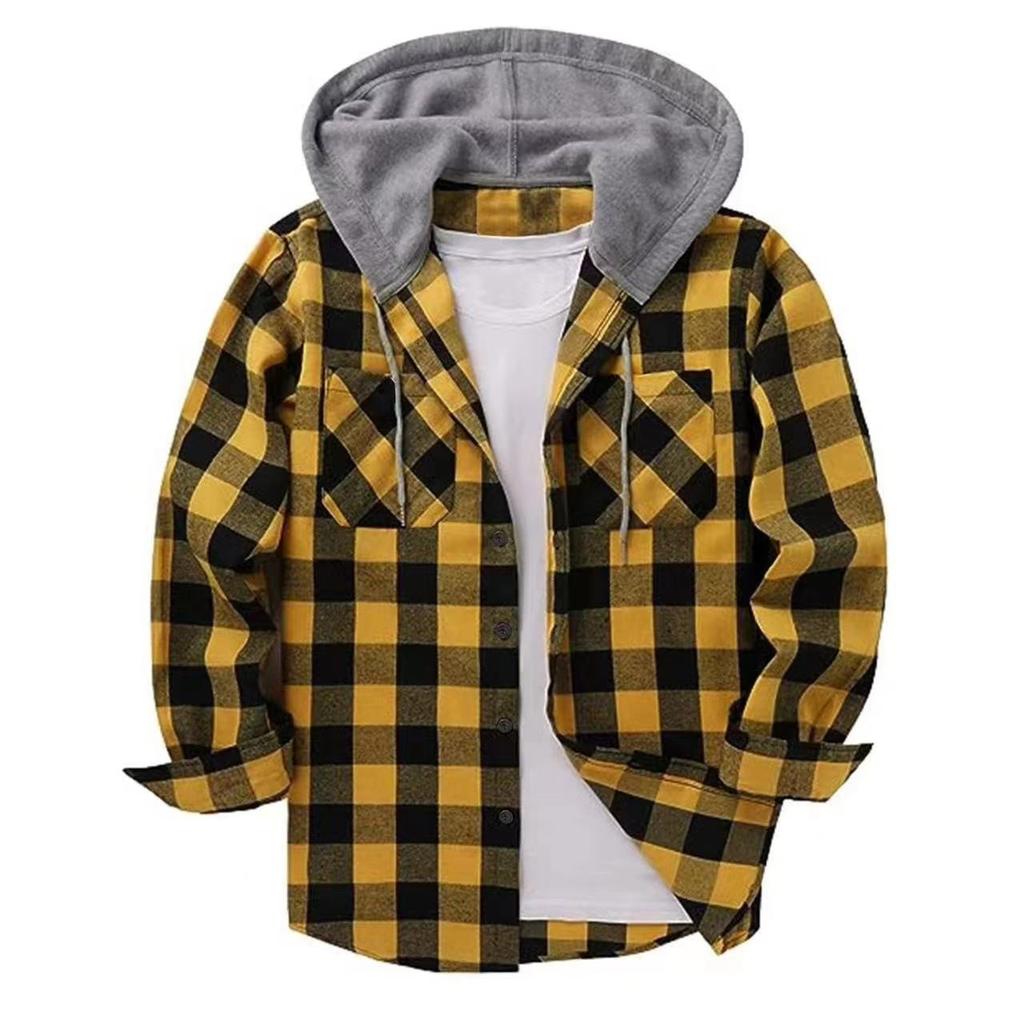 Men's Fashion Hooded Plaid Trendy Shirt Hooded Plaid Sweatshirt