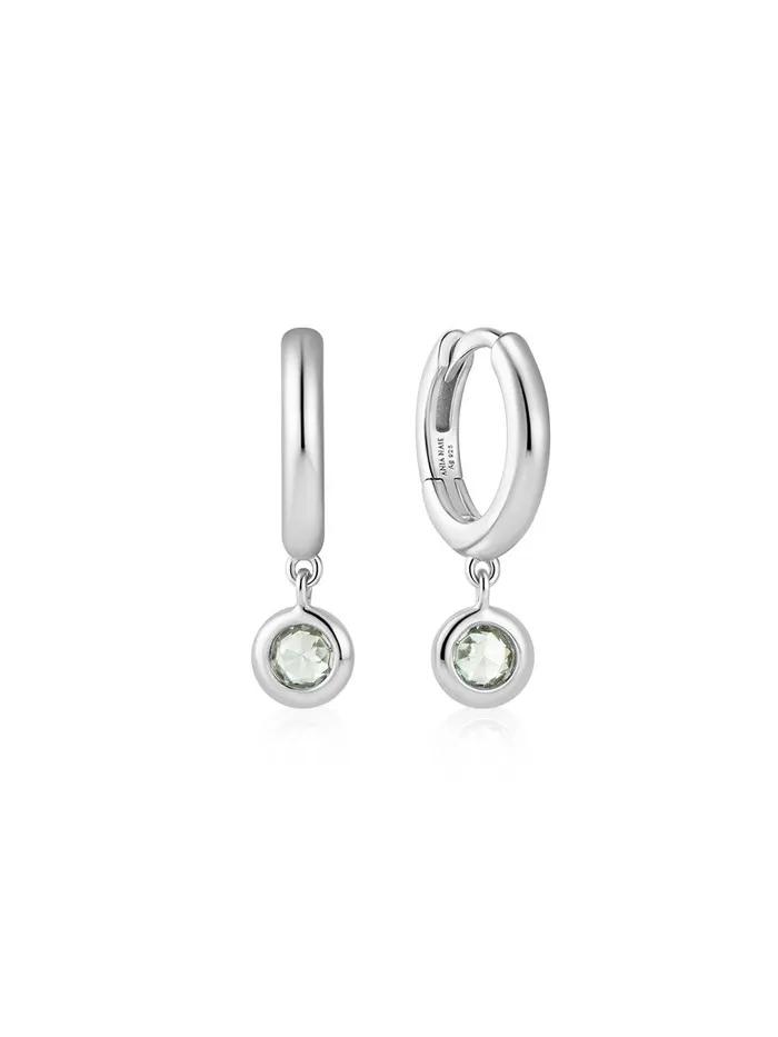 [Worn by Ive Ray] Silver Dangling Mint Green Hunger Hoop 925 Silver Earrings E073-04H